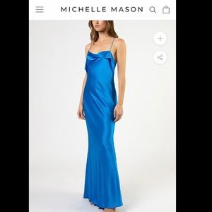 Michelle Mason bias-cut silk gown in blue, NWT